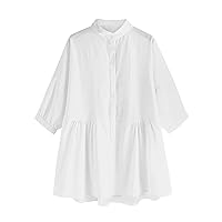 Cotton Linen Shirts for Women, Womens 3/4 Sleeve Button Down Blouses Tops Dressy Casual Shirt Loose Fitsolid Tees