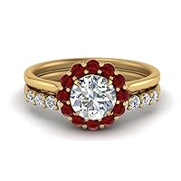 Choose Your Gemstone Flower Ring With Diamond CZ Band yellow gold plated Round Shape Wedding Ring Sets Ornaments Surprise for Wife Symbol of Love Clarity Comfortable US Size 4 to 12