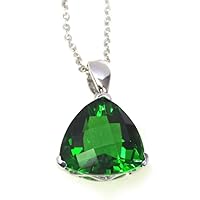 P71515 Classic Mt St Helens Green Helenite May Birthstone Trillion Shape Sterling Silver Pendant
