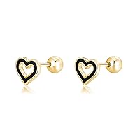 Reffeer Solid 925 Sterling Silver Black Heart Studs Earrings for Women Teen Girls Small Love Heart Earrings Studs Helix Open Heart Earrings Cartilage Tragus Screwback Studs