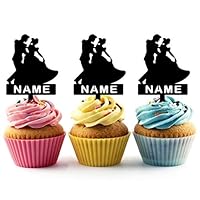 TA0234 Prince and Princess Wedding Couple Dancing Silhouette Party Wedding Birthday Acrylic Cupcake Toppers Decor 10 pcs with Personalized Your Name