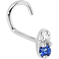 Body Candy Solid 14k White Gold 1.5mm Genuine Blue Sapphire Diamond Marquise Left Nose Stud Screw 20 Gauge 1/4
