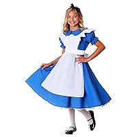 Alice in Wonderland Kids Deluxe Alice Dress Girls, Pretty Blue & White Alice Dress Halloween Costume