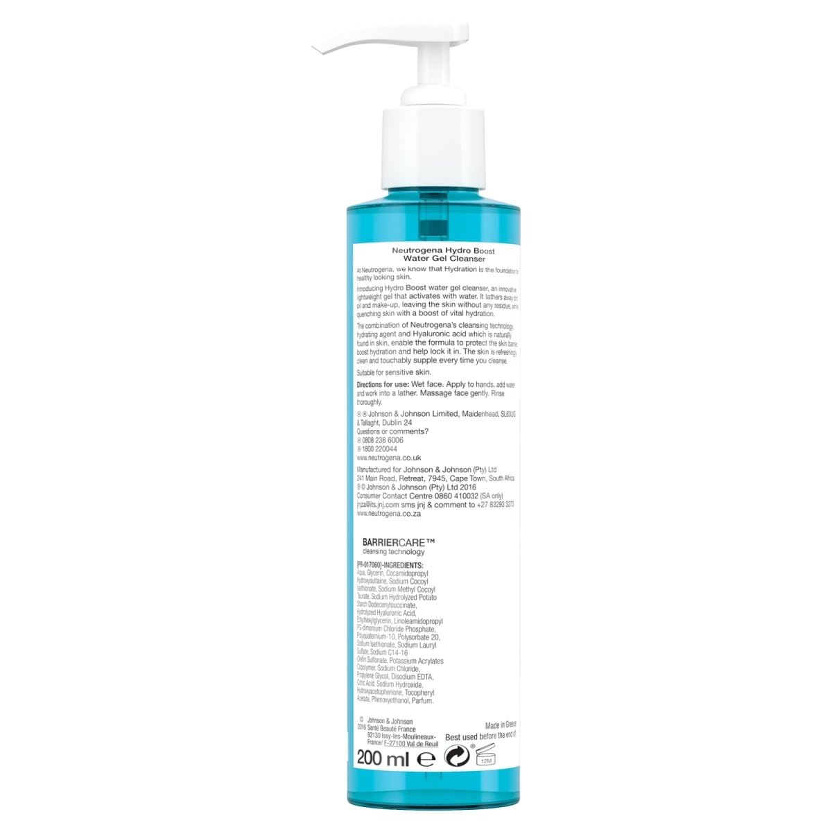 Neutrogena Hydro Boost Lightweight Hydrating Facial Cleansing Gel, Gentle Face Wash & Makeup Remover with Hyaluronic Acid, Hypoallergenic & Non Comedogenic, 6 oz