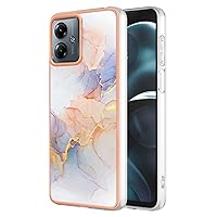 Compatible with Motorola Moto G14 Case, TPU IMD Personalized White Marble Gilded Border Slim Phone Cases Scratch-Proof Shockproof Back Protective Cover for MotoG14 6.5