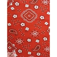 RED Paisley Bandana Print Poly Cotton Fabric 58