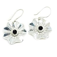 CHOOSE YOUR COLOR Round Natural Gemstone Silver Earings Flower Style Bezel Setting Fish Hook Back