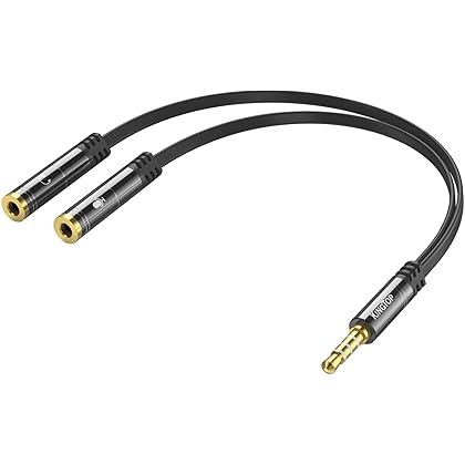 KINGTOP Headphone Splitter 3.5mm, Mic Audio Splitter, Headset Splitter Cable for Gaming Headset with Separate Audio Microphone Jacks (Not for 2 Headphones)
