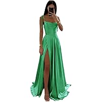 Women's Spaghetti Straps Satin Prom Dress Floor Length Formal Evening Party Gowns with Slit