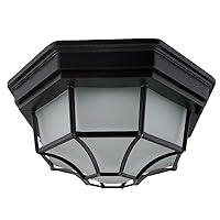 Sunlite 87787 12” LED Octagonal Outdoor Wall or Ceiling Flush Mount Light Fixture, CCT 30K/40K/50K, 17 Watts, 800 Lumens, 120V, Dimmable, ETL Listed, Black Cast Aluminum with Frosted Glass