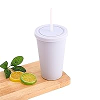 Double-layer Plastic Straw Cup Coffee Cup Plastic Frosted Handy Water Cup Easy To Carry Straw Kettle Sports Bottle Plastic light gray