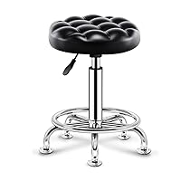 Rolling Swivel Bar Stool On 5 Wheels, Counter Stools with Soft Thick Sponge,Massage Salon Spa Facial Stool, Adjustable Height PU Leather Stool Shop Stool with Footre black1 (Black)
