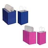 Oikss Each 100 Pack Small Blue & Fuchsia Kraft Paper Gift Bags with Handles Bulk