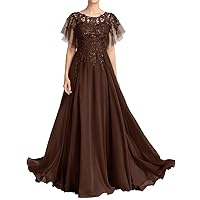 Mother of The Bride Dresses Long A Line Evening Gown Short Sleeve Wedding Guest Dresses Lace Appliques Floor Length