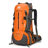 50L Hiking Backpack Waterproof Camping Travel Backpack Men Daypack Outdoor Sport for Climbing Touring with Rain Cover (Orange)