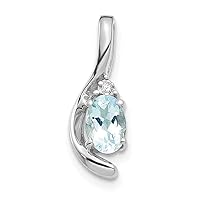 14k White Gold Oval Polished Prong set Open back Aquamarine Diamond Pendant Necklace Measures 17x6mm Wide Jewelry for Women