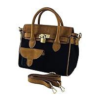 Mini Handbag in Canvas/Genuine Leather Made in Italy. Detachable shoulder strap. Antique Brass tone hardware - Black color - Dimensions: 24 x 20 x 12 cm