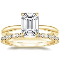 Moissanite Engagement Ring Set, 4ct Emerald Cut Stones, 925 Sterling Silver Twist Infinity Band, Pave Diamonds
