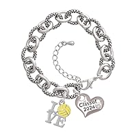 Love with Water Polo Ball - Class of 2024 Heart Charm Link Bracelet, 7.25+1.25