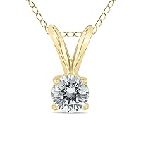 1/4 Carat (H-I Color, SI1-SI2 Clarity) AGS Certified Round Diamond Solitaire Pendant in 14K Yellow Gold