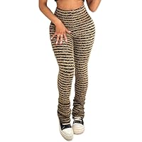 NIFTRIRY Women Stacked Pants Stacked Leggings for Women Flare Fuzzy Striped Pants Knitted Leggings High Waist Sexy