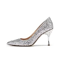 Fabric Diamond Dinner Fashion High Heels (8.5cm) (Color : Silver, Size : 5.5)