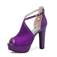 Womens Chunky Platform High Heel Bootie Pumps Peep Toe Sexy Sandals Cross Straps Dress Dance Shoes with Buckle