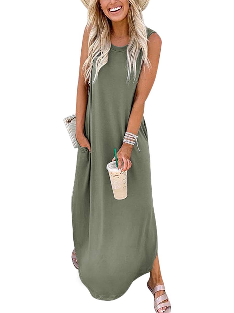 ANRABESS Women's Casual Loose Sundress Long Dress Sleeveless Split Maxi Dresses Summer Beach Dress with Pockets
