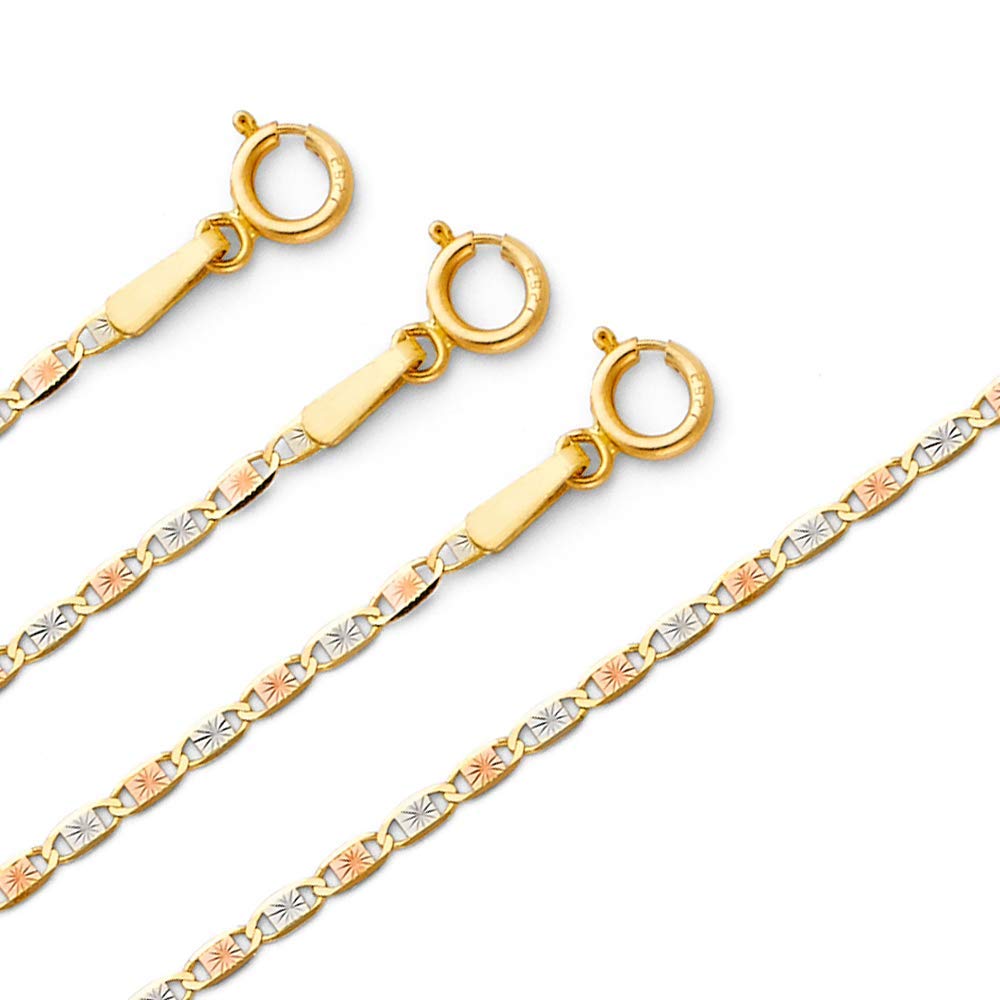 TGDJ 14k Tri-color Gold Religious Baptism Pendant with 1.5mm Valentino Diamond Cut Chain Necklace