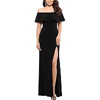 XSCAPE Womens Ruched Gown Dress, Black, 14P