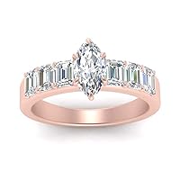 Choose Your Gemstone Luxury Diamond CZ Ring Rose Gold Plated Marquise Shape Side Stone Engagement Rings Minimal Modern Design Birthday Gift Wedding Gift US Size 4 to 12