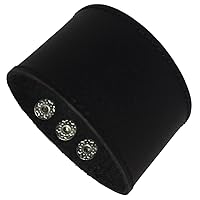 Mens Black Genuine Leather Cuff Bracelet Adjustable 3 sets of Snaps Blank Wide Band Wristband,Length:21.9cm