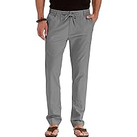 Men's Elastic Waist Drawstring Linen Pants Loose Casual Summer Beach Trousers Lightweight Soft Bussiness Pant