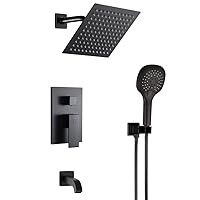 POP SANITARYWARE Matte Black Shower Faucet Set with Tub Spout Bathroom Rainfall 8 Inch Shower Head System with Handheld Single Handle Shower Trim Kit with Valve