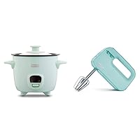 DASH Mini Rice Cooker Steamer with Removable Nonstick Pot, Keep Warm Function & Recipe Guide, 5 Quart, for Soups, Stews, Grains & Oatmeal - Aqua | Dash SmartStoreTM Compact Hand Mixer Electric for Whipping + Mixing Cookies, Brownies, Cakes, Dough, Batters, Meringues & More, 3 Speed, 150-Watt - Aqua