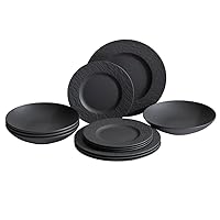 Manufacture Rock 12-Piece Dinnerware Set, Plates and Bowls, Matte Black, Premium Porcelain, Made in Germany