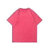 Summer Washed Shirt for Men Cotton Loose -Neck Oversized Tee Men' Korean Tops Casual Short Sleeve -Shirt