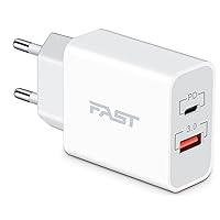 European Travel Plug Adapter, 20W Dual Port USB C Wall Charger Type C Fast Charging Block International Power Adapter US to Europe EU for iPhone 15/14/13/12/11/XS/XR/X/8/7/6, iPad, Samsung, LG, Pixel