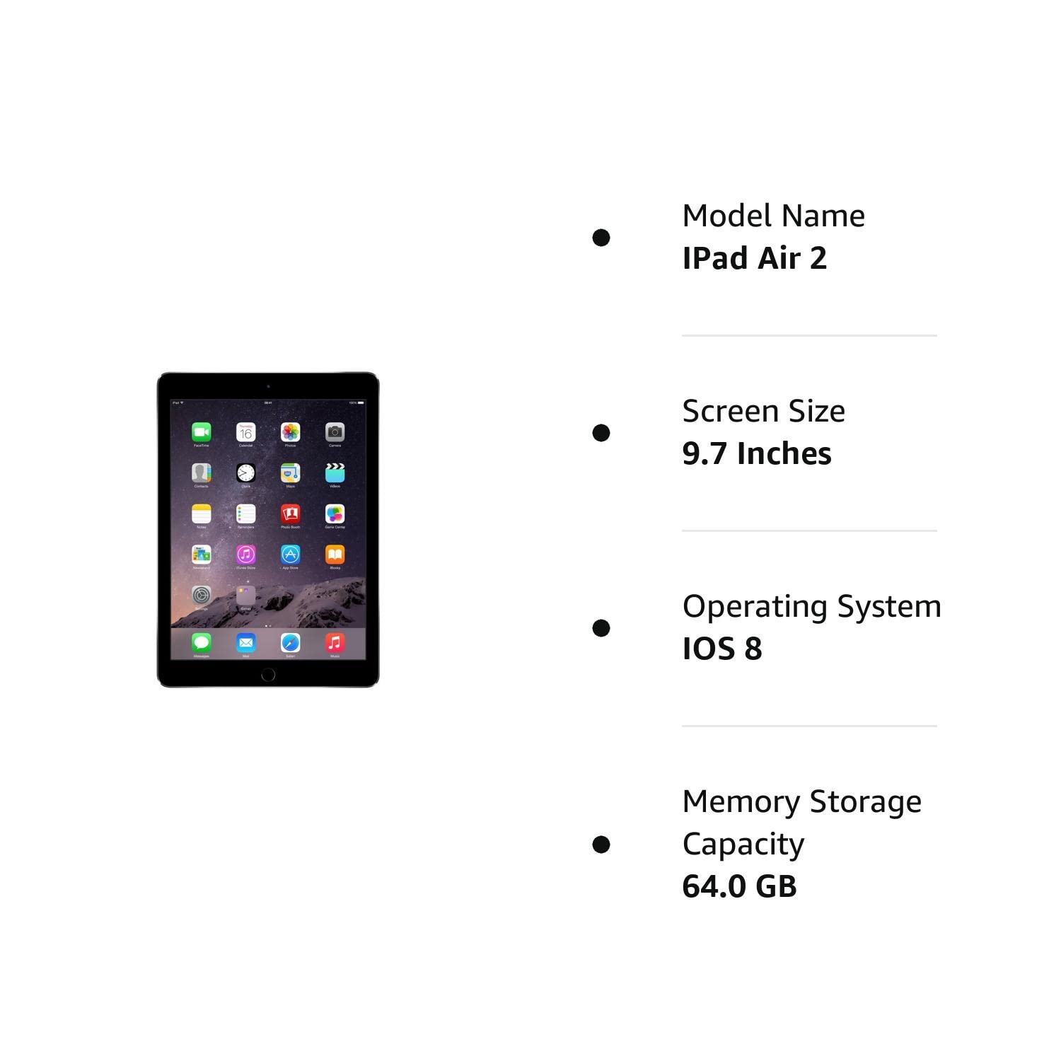 Apple MGKL2LL/A iPad Air 2 64GB, Wi-Fi, (Space Gray) (Renewed)