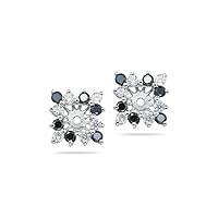 0.68 Ct Black & White Diamond Cluster Earring Jackets - 14K White Gold - Valentine's Day Sale