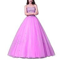 VeraQueen Women's Sweetheart Beaded Ball Gowns Bridal Wedding Dresses Long Sleeveless Tulle Quinceanera Prom Dress