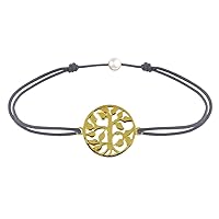 LES POULETTES JEWELS - Gold Plated Bracelet on Waxed Cord - Life Tree - Grey