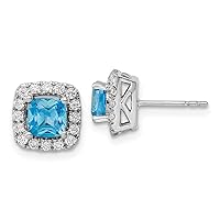 14k WhiteGold Lab Grown Diamond and Blue Topaz Halo Post Earrings Measures 9x9mm Wide Jewelry for Women