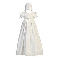 Girls White Cotton Christening Gown with Bonnet Set - Baby or Infant Girl's Christening Dress