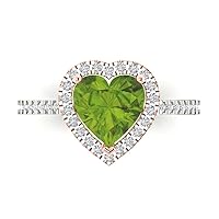 Clara Pucci 2.33ct Heart Cut Solitaire with Accent Halo Genuine Natural Pure Green Peridot designer Modern Statement Ring 14k 2 Tone Gold
