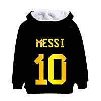 Kids Casual Comfy Coats Winter Messi Classic Hooded Full Zip Sweatshirts Trendy Fleece Lined Jackets Outerwear(3-14Y)