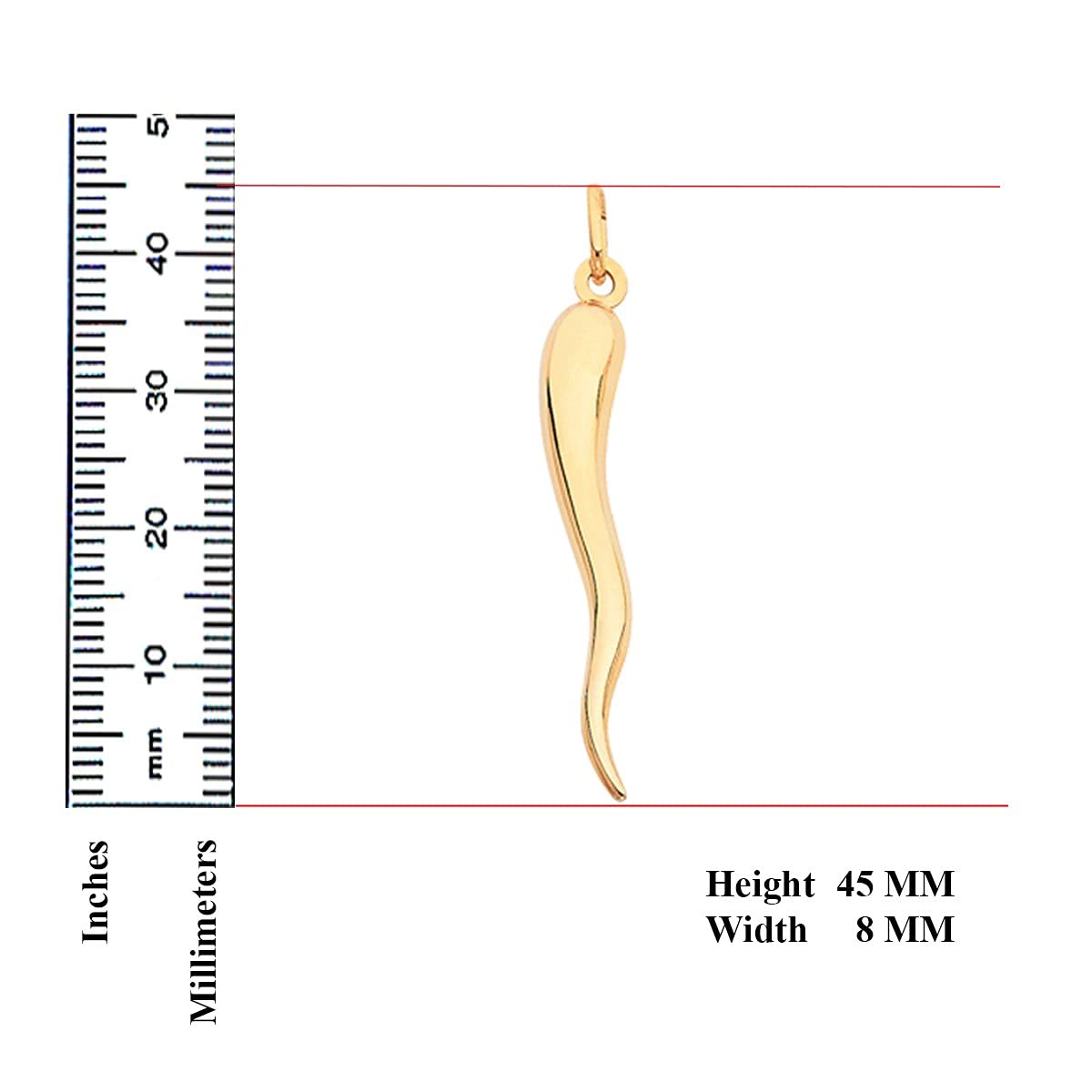 TGDJ 14k Yellow Gold Cornicello Italian Horn Charm Pendant - 4 Differnet Size Available