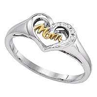 The Diamond Deal Sterling Silver Womens Round Diamond Mom Mother 2-tone Heart Ring .02 Cttw