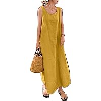 Summer Cotton Linen Dress Long Section Large Pocket Casual Loose Temperament Sleeveless