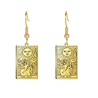 Tarot Cards Dangle Earrings Stainless Steel Vintage Amulet Wiccan Jewelry for Women Girls
